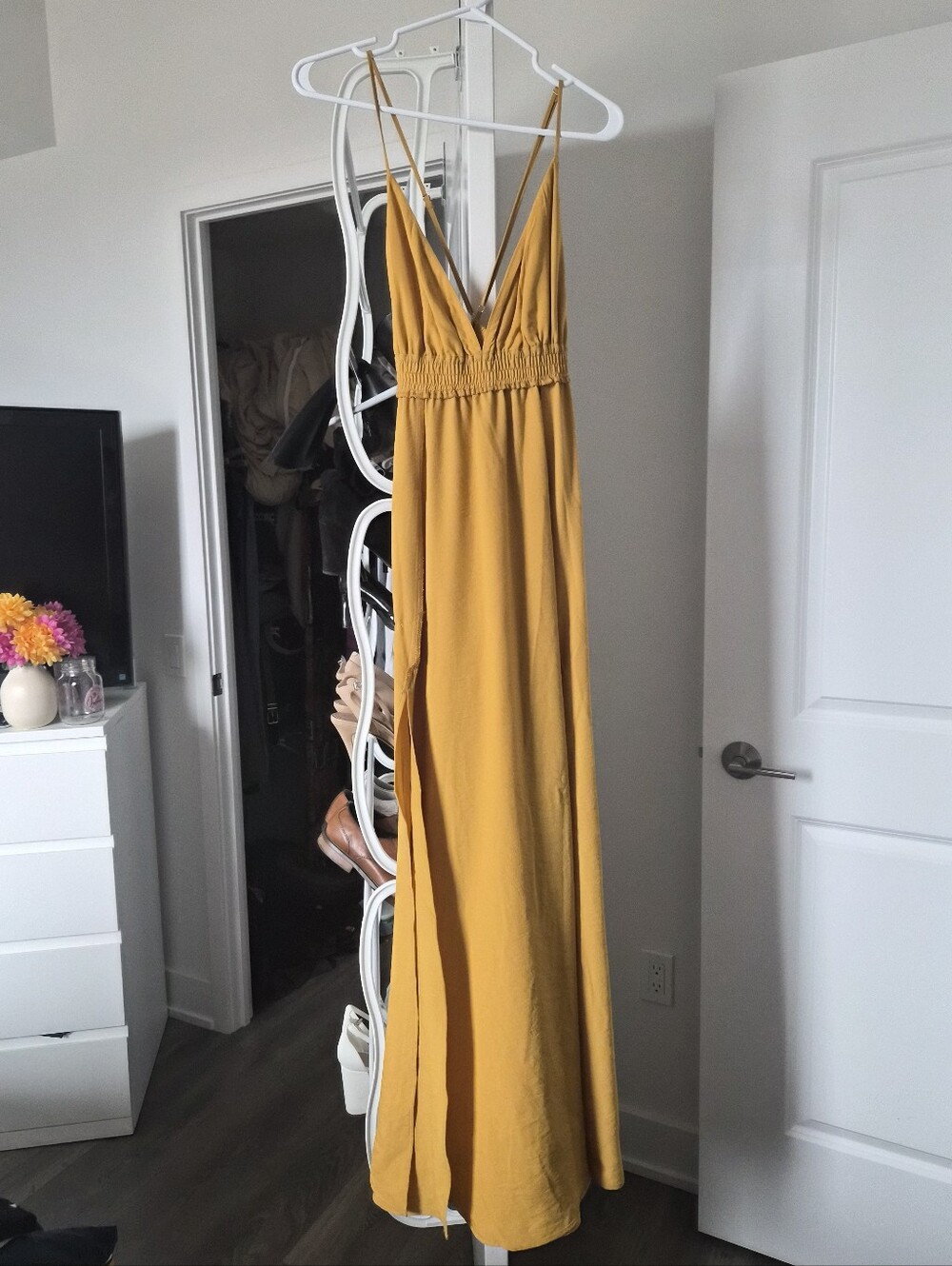 Fashionova River Flow Maxi Dress  Mustard Yellow Backless With Tie